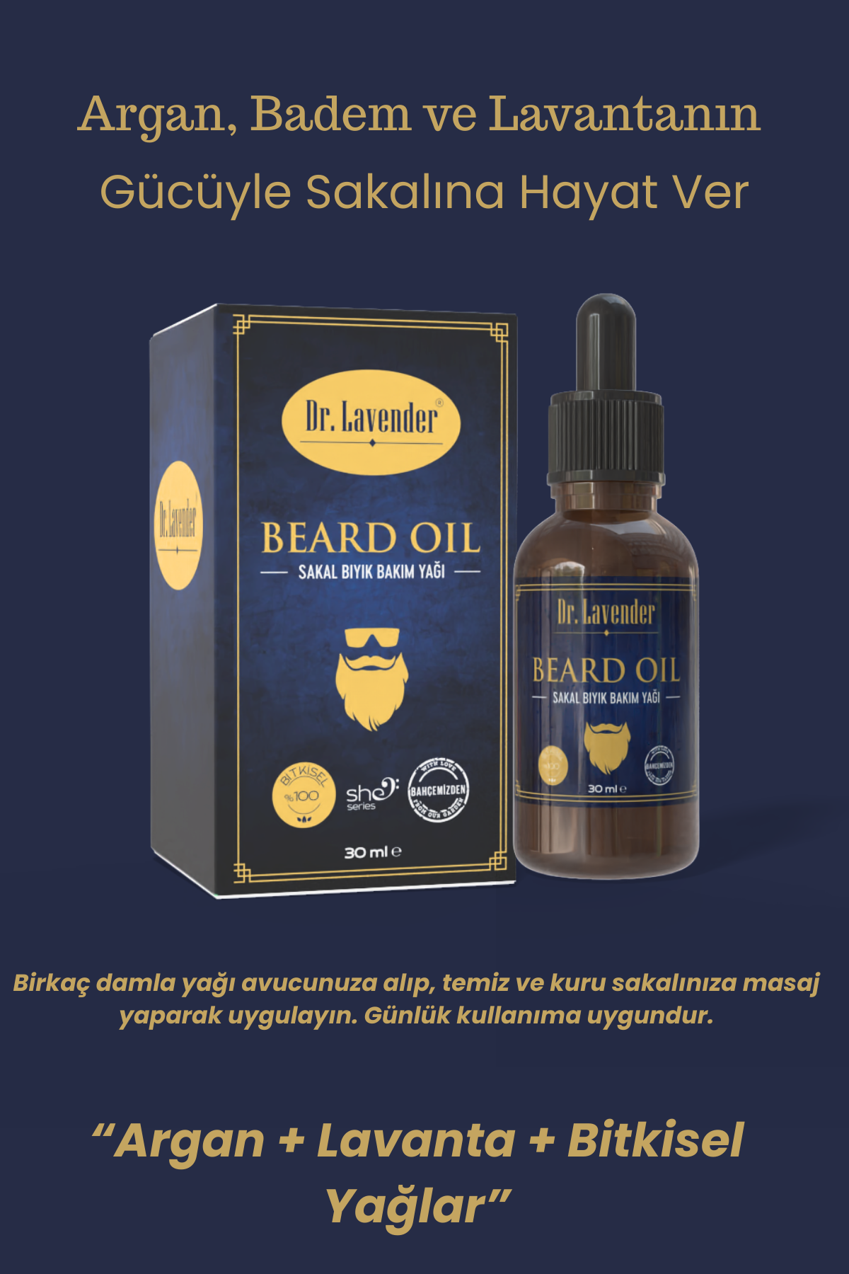 Organik Bitkisel Sakal ve Bıyık Bakım Yağı 30ml | Sakal Oluşumunu Destekleyici & Besleyici