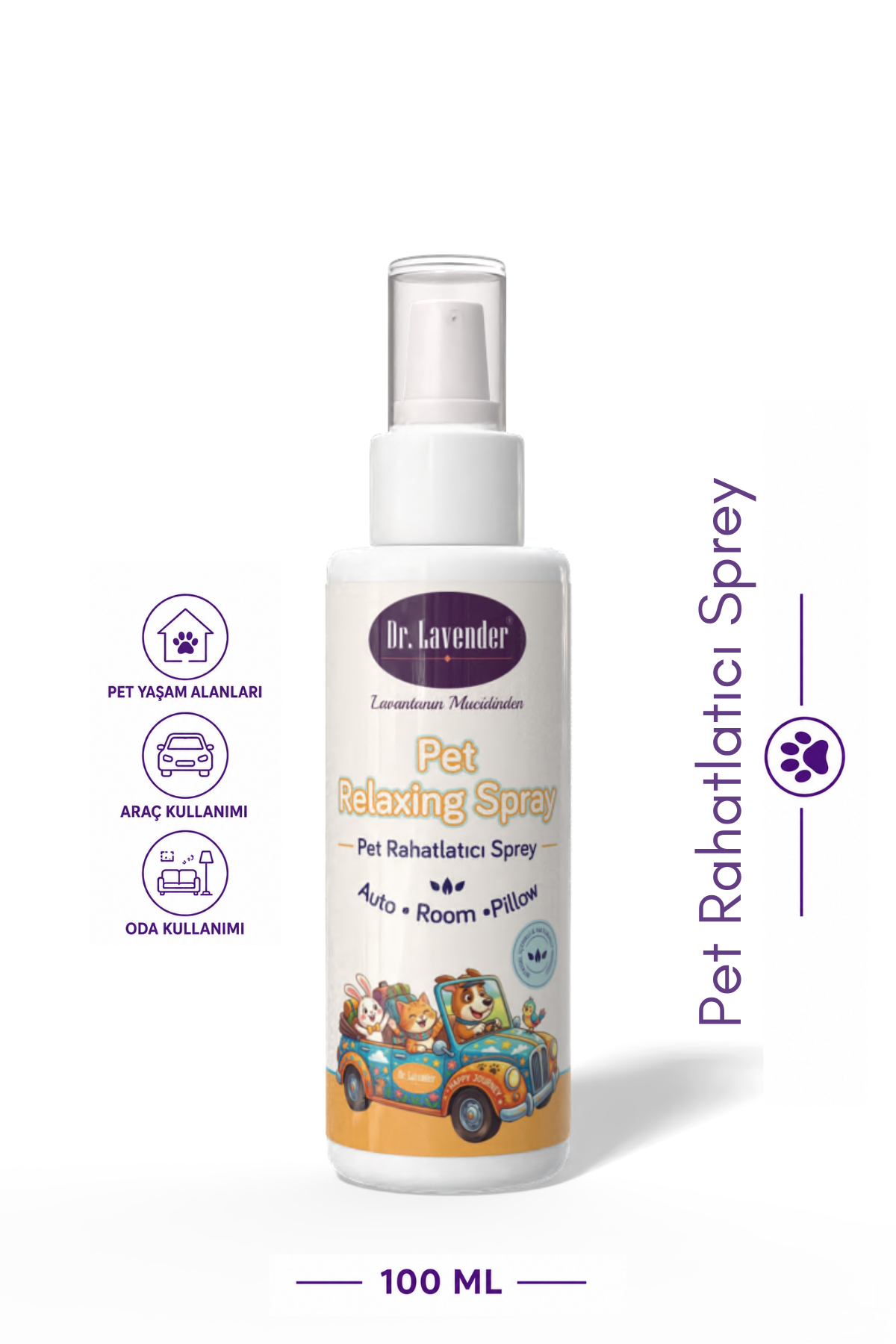 Pet Rahatlatıcı Sprey Lavanta Yağlı Ortam Spreyi 100 ml | Araç, Oda ve Pet Yaşam Alanları İçin