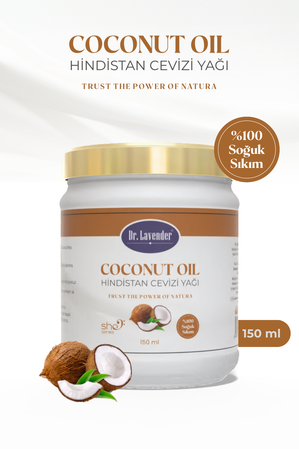 %100 Soğuk Sıkım Organik Hindistan Cevizi Yağı 150 ml Cilt, Saç ve Gıda Kullanımına Uygun