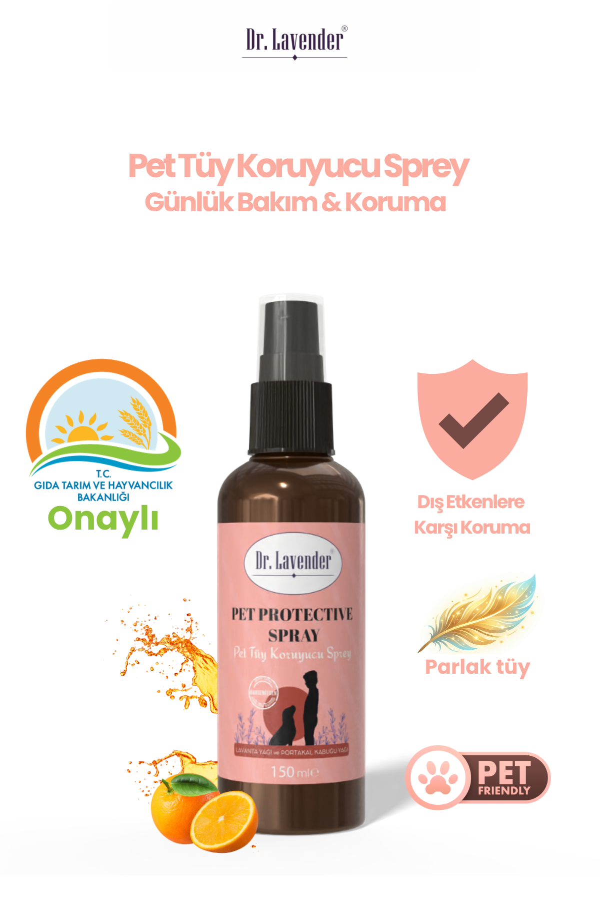 Pet Tüy Koruyucu Bakım Spreyi Lavanta ve Portakal Kabuğu Yağlı