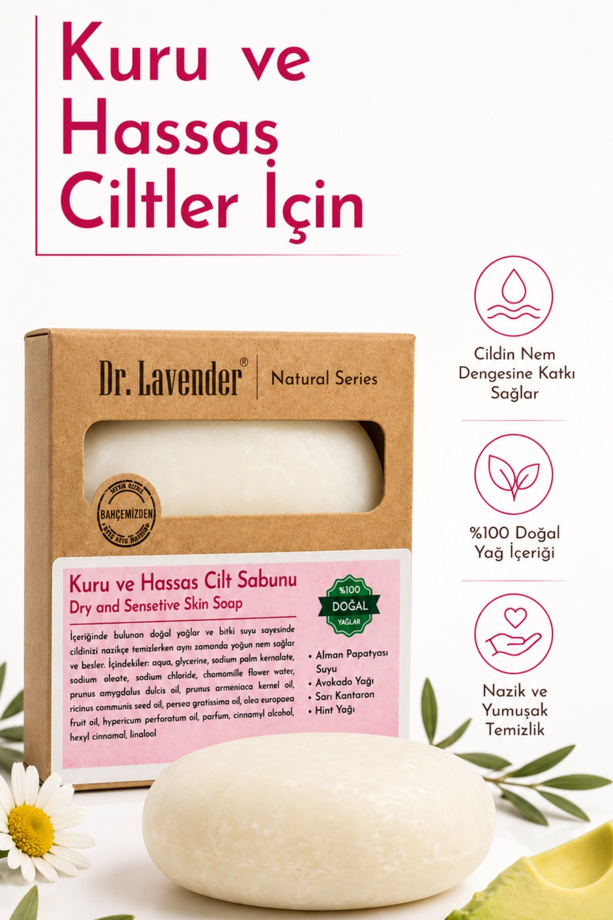 Dr.Lavender Papatya Avokado Sarı Kantaron Yağlı Kuru ve Hassas Cilt Sabunu 90 g - görsel 4