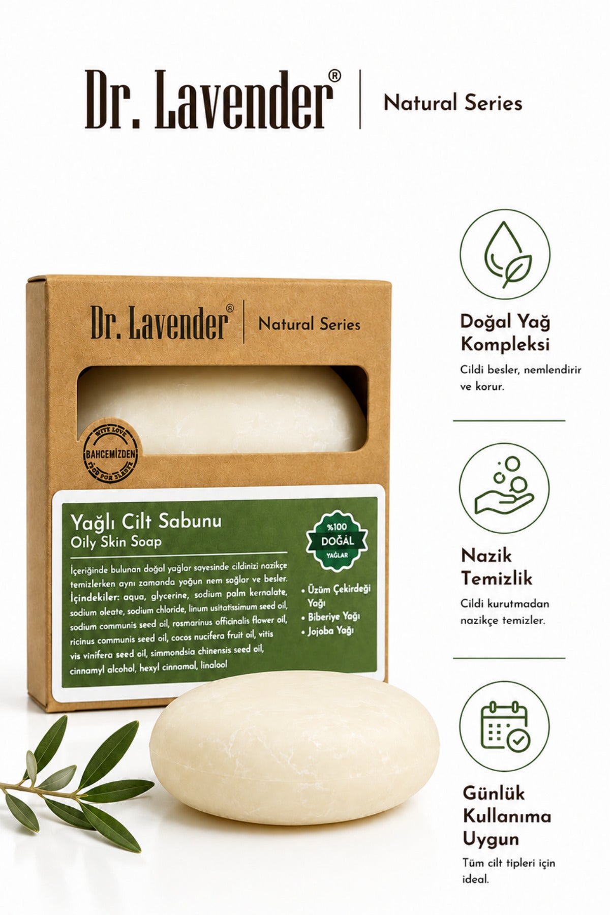 Dr.Lavender Doğal Yağlı Cilt Sabunu — Üzüm Çekirdeği Biberiye Jojoba Yağlı Katı Sabun 90 g - görsel 3