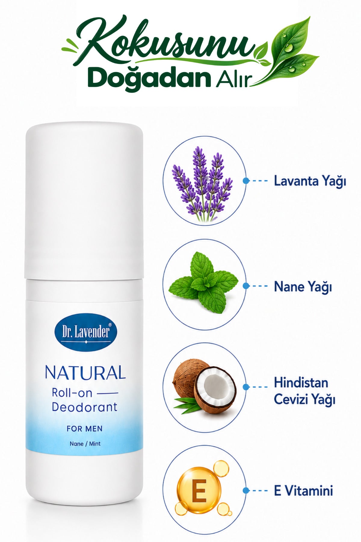 Dr.Lavender Natural Roll-On Deodorant Erkek 50 ml Nane/Mint Alkolsüz Alüminyumsuz Parfümsüz - görsel 2