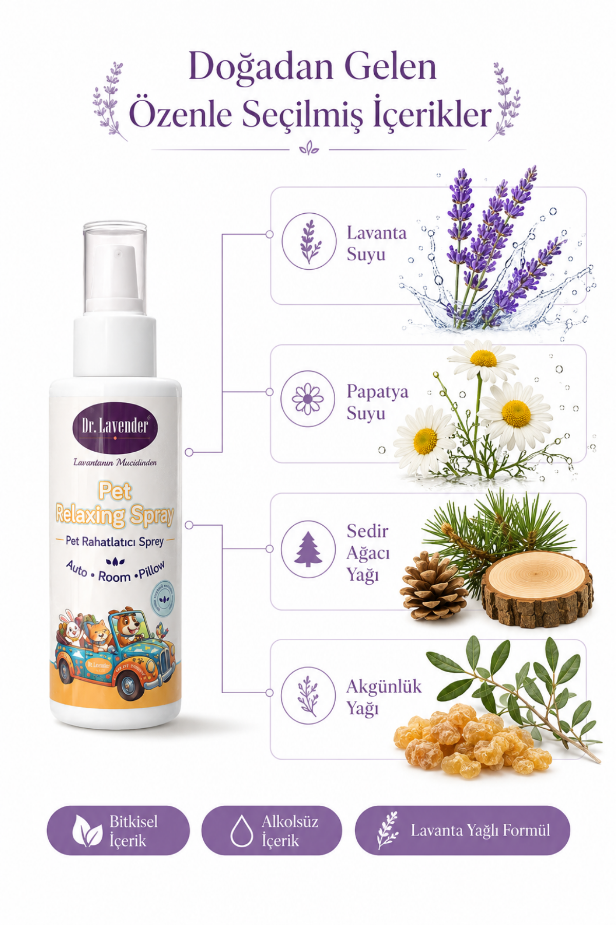 Pet Rahatlatıcı Sprey Lavanta Yağlı Ortam Spreyi 100 ml | Araç, Oda ve Pet Yaşam Alanları İçin