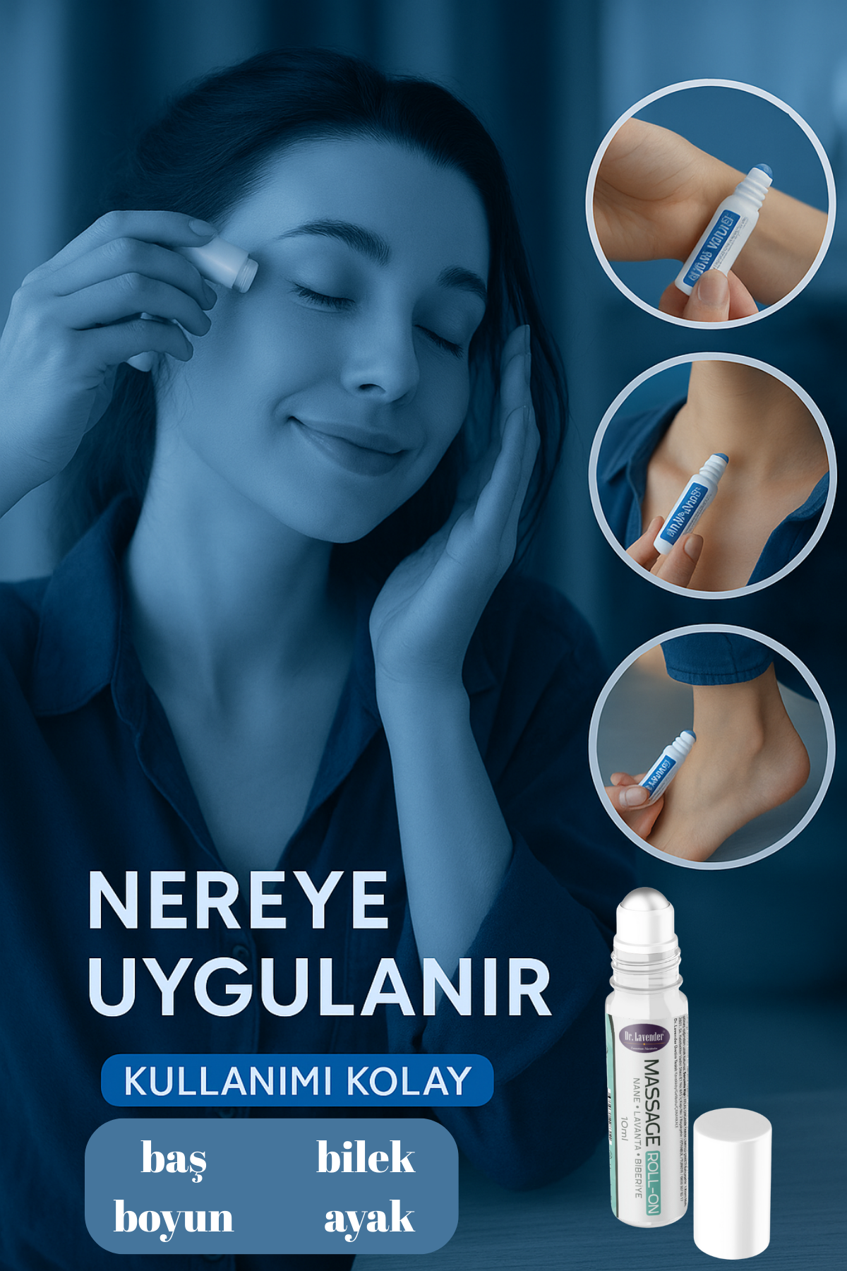 Masaj Yağı Roll-On 10ml – Nane Lavanta Biberiye – Baş Ağrısı & Kas Rahatlatıcı & Migren Giderici
