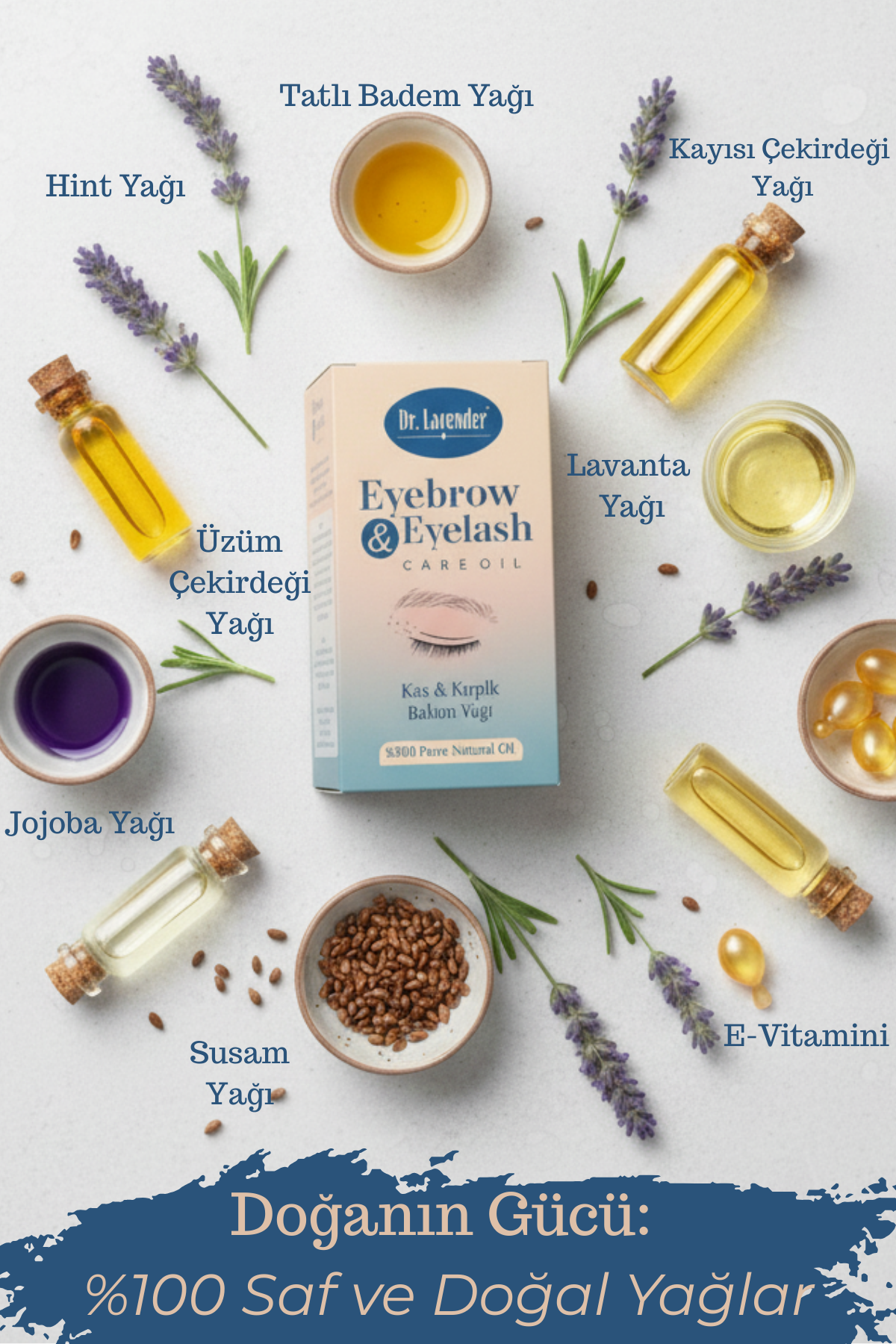 7 Doğal Yağlı Kaş Kirpik Bakım Serumu Fırça Hediyeli - Hint Yağı ve E Vitamini Besleyici 30 ml