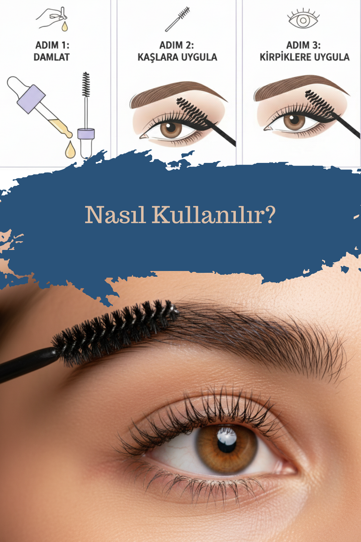 7 Doğal Yağlı Kaş Kirpik Bakım Serumu Fırça Hediyeli - Hint Yağı ve E Vitamini Besleyici 30 ml