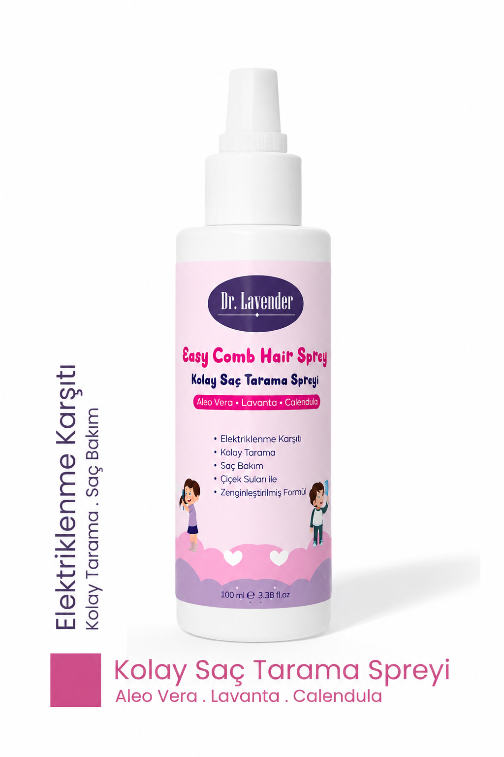 Doğal Kolay Saç Tarama Spreyi 100 ml Lavanta & Aloe Vera & Calendula Elektriklenme Karşıtı Sprey