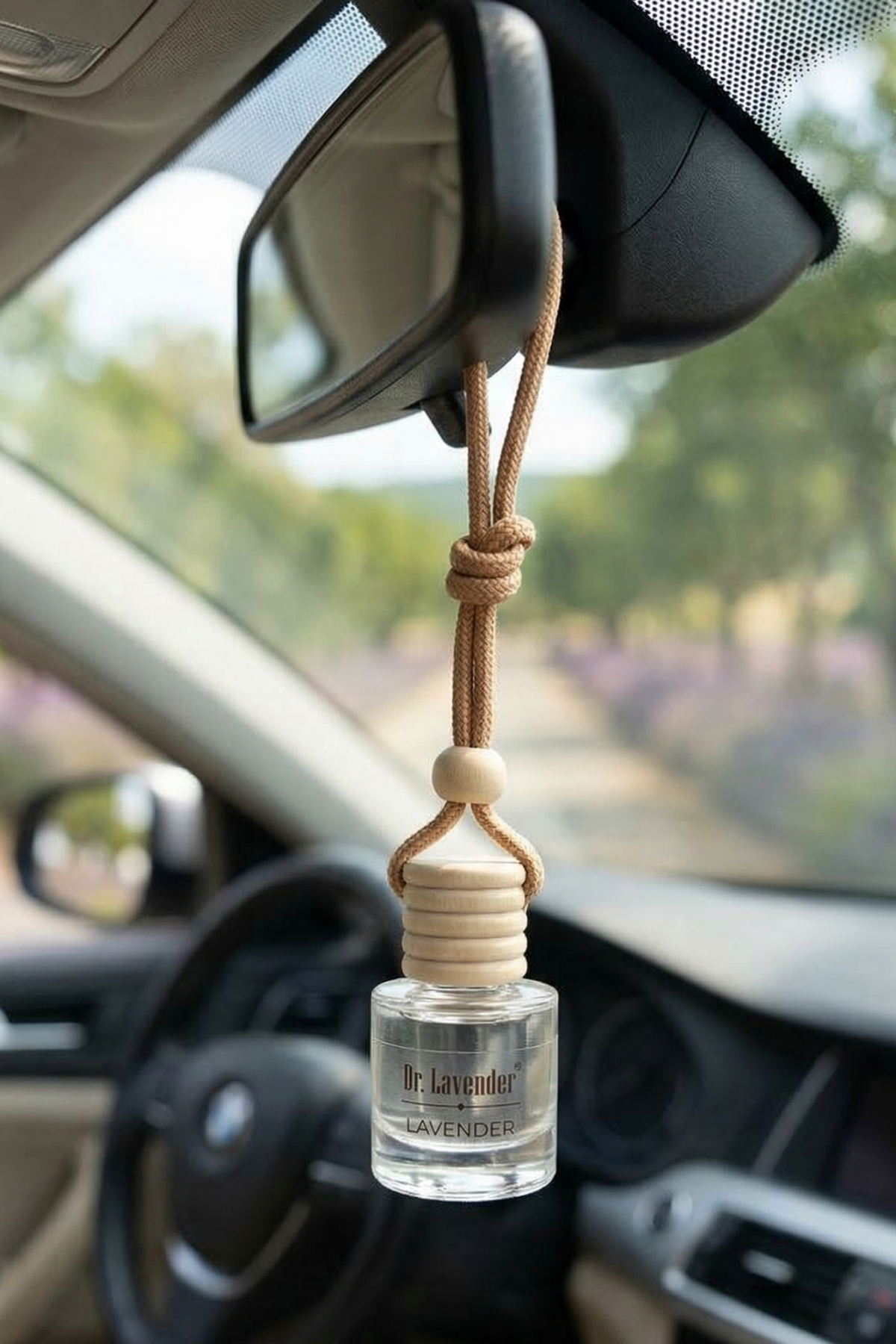 Lavanta Kokulu Oto Parfüm 6 ml Bambu Kapaklı Askılı Cam Şişe Araç Kokusu