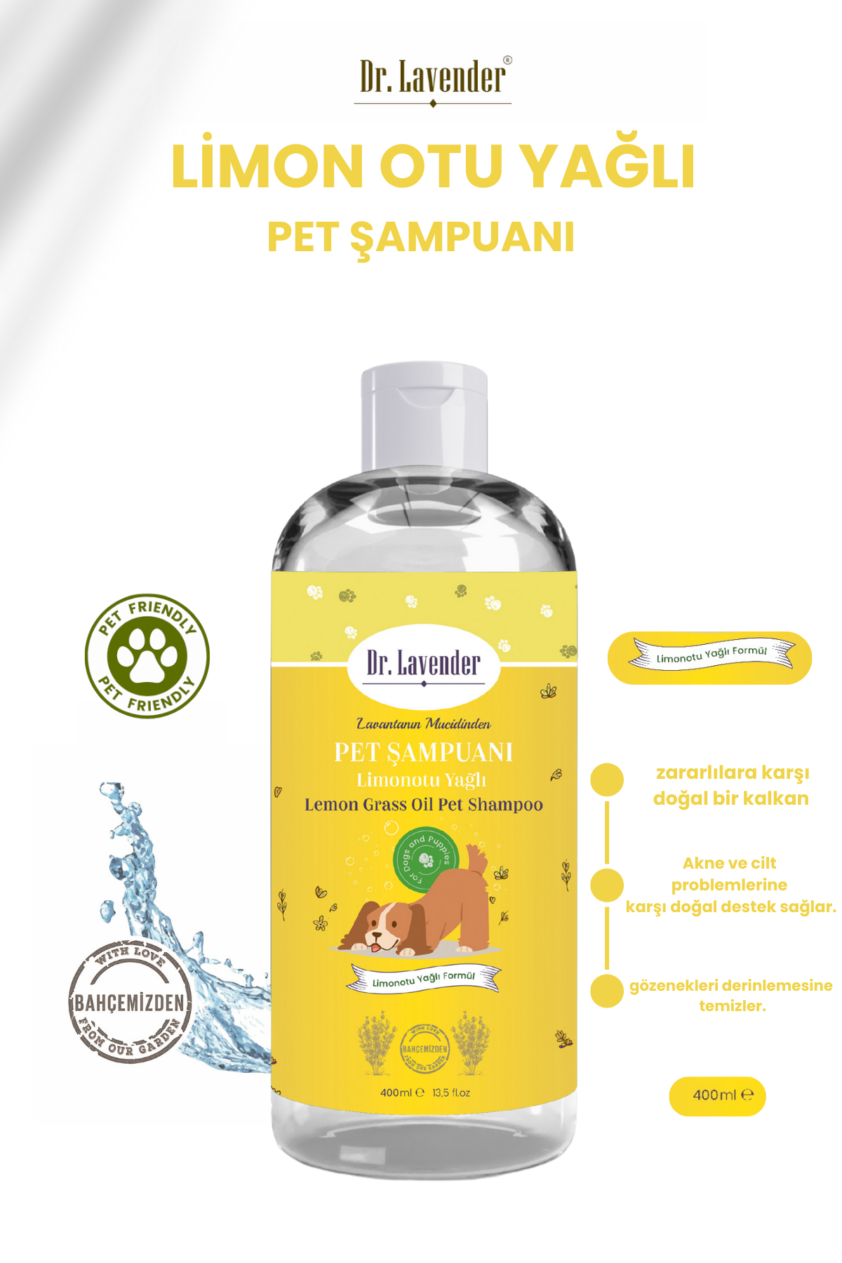 Limon Otu Yağlı Köpek Şampuanı 400 ml | Cilt Temizleyici & Zararlılara Karşı Koruma